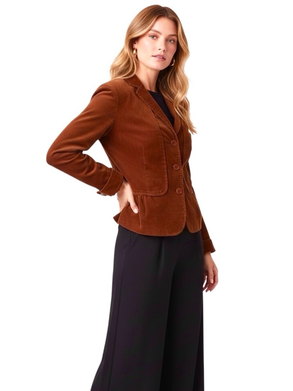 Talbots Blazer Brown Peplum 3/Buttons Fully Lined Stretchy Jacket Sz 10